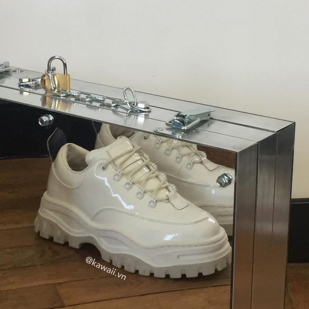 WHITE ANGEL LEATHER SNEAKERS - GIÀY THỂ THAO TRẮNG MÓC DÂY đế 5cm
