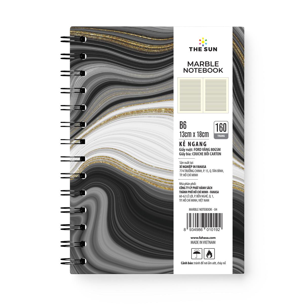 Sổ Lò Xo Bìa Cứng Marble B6 - Kẻ Ngang - 160 Trang 80gsm - The Sun 04
