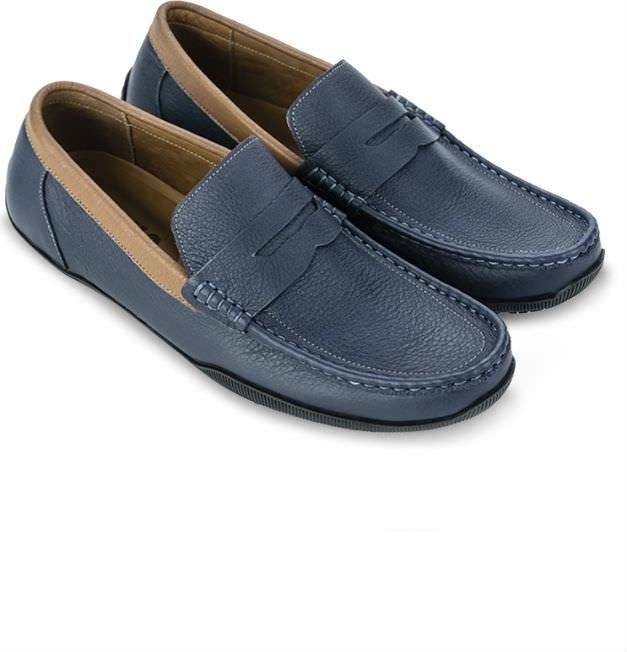 Giày lười nam da bò đế cao su nhẹ may khâu bền bỉ SUNPOLO MU2588 - Xanh Navy