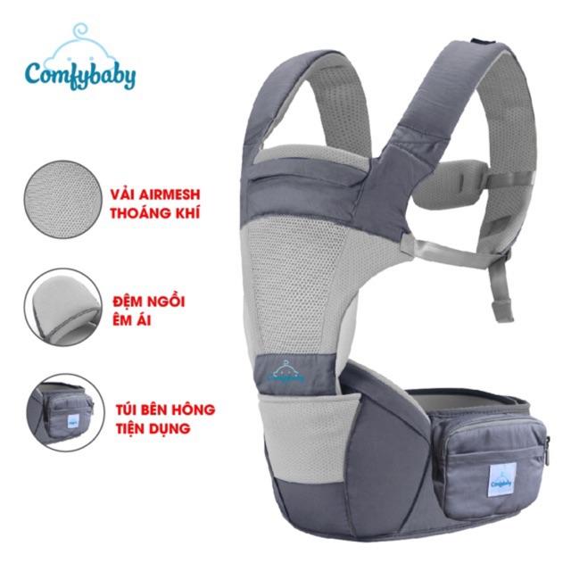 Địu ngồi trẻ em cao cấp siêu mềm 4 tư thế công nghệ Air Mesh thoáng khí - Comfybaby CF818 - tặng yếm tam giác