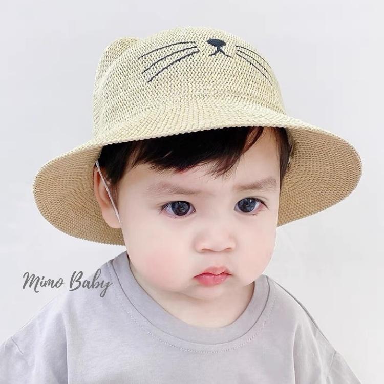 Mũ cói vành rộng hình mặt mèo cho bé 2-4y MH10 Mimo Baby