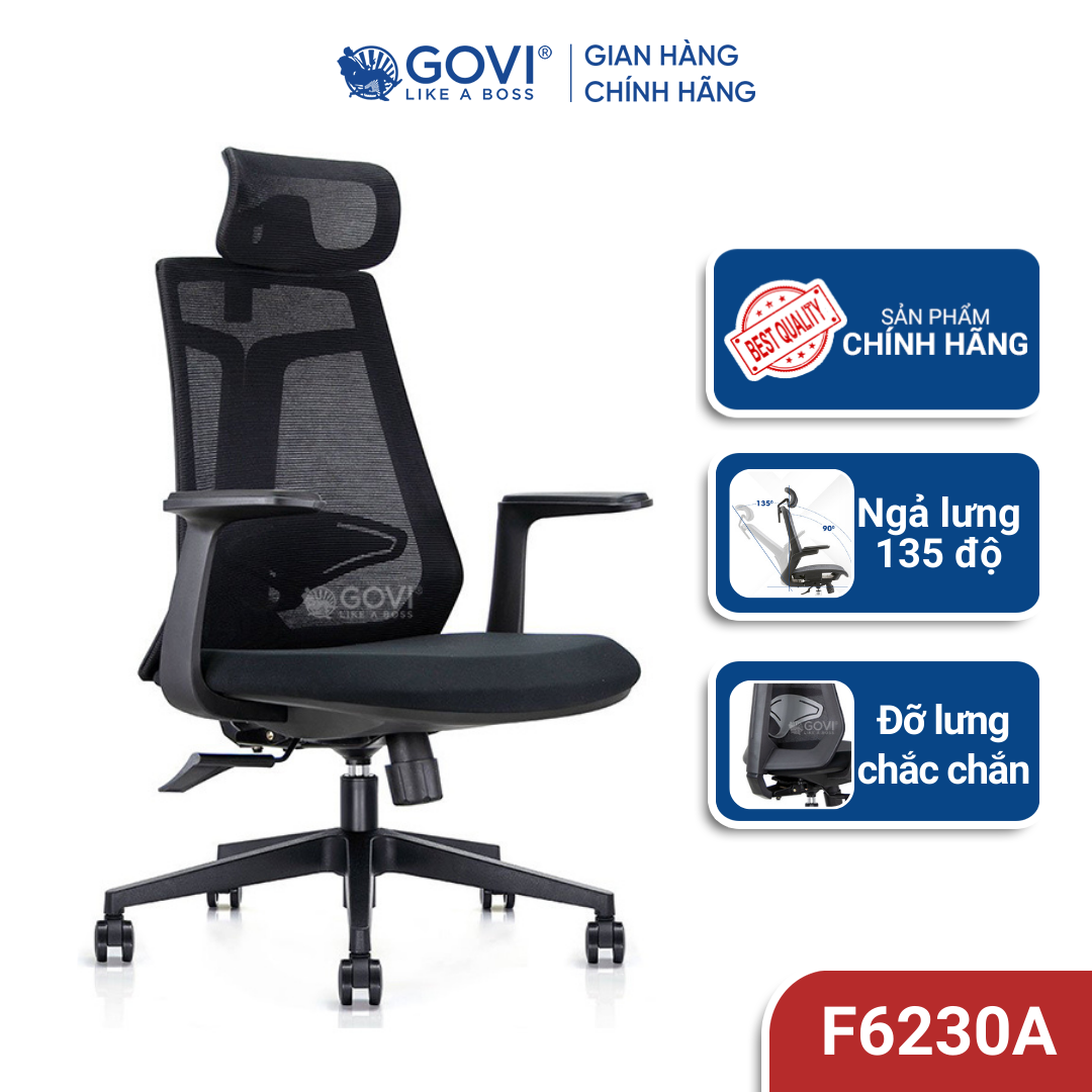 Ghế xoay văn phòng công thái học GOVI Felix F6230A - Tựa đầu điều chỉnh, tựa tay cố định, ngả lưng 135 độ, khóa 2 vị trí