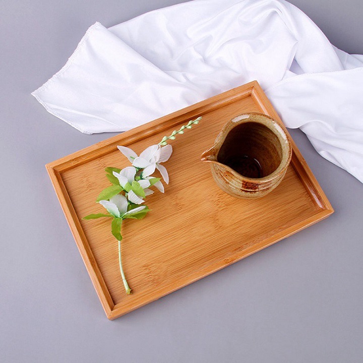 Khay trà bằng gỗ tre phong cách Nhật Bản cao cấp Khay để bàn trà decor kiểu dáng hình chữ nhật 33cm