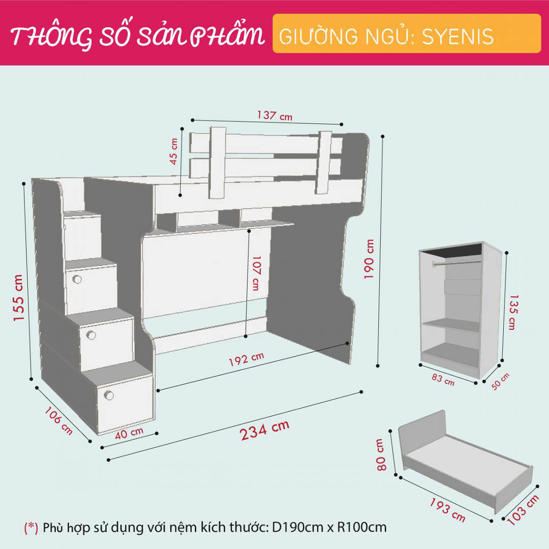 Giường ngủ đẹp hai tầng cho bé SMLIFE Syenis