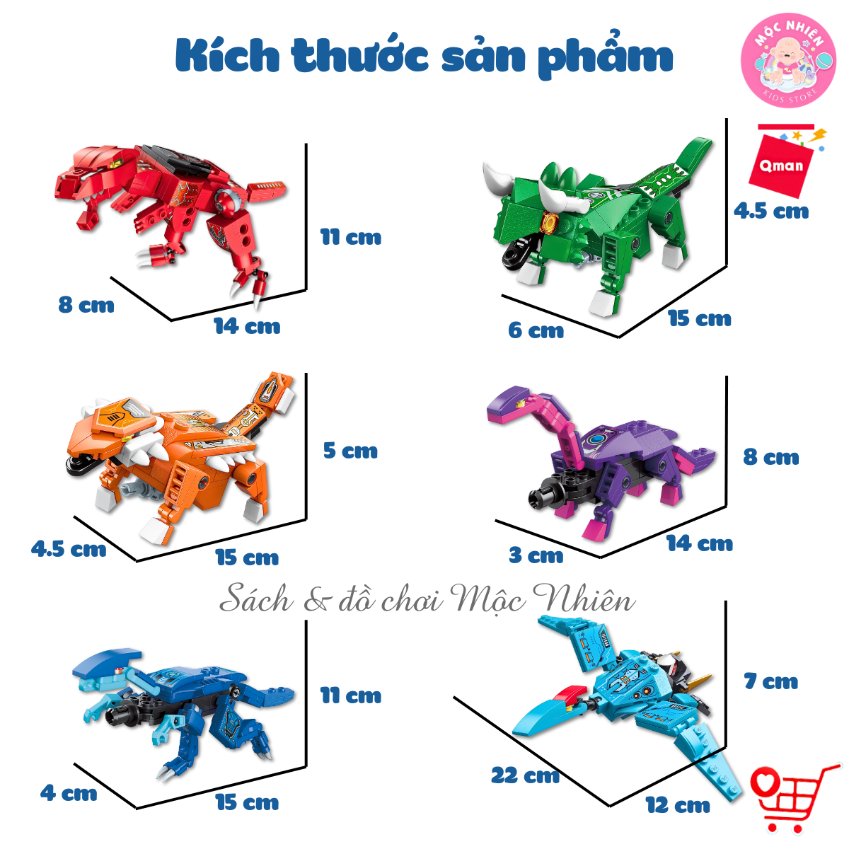 Đồ chơi xếp hình, lắp ráp 6 in 1 Qman 41105 – Chiến binh khủng long (512 mảnh ghép) dành cho bé trai trên 6 tuổi