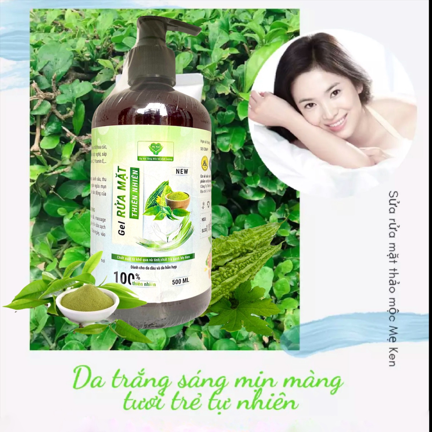 GEL RỬA MẶT CHIẾT XUẤT KHỔ QUÀ VÀ TRÀ XANH MẸ KEN 500ml- Dành cho da hỗn hợp, da nhờn, SỮA RỬA MẶT - tặng kèm 1 khăn mặt