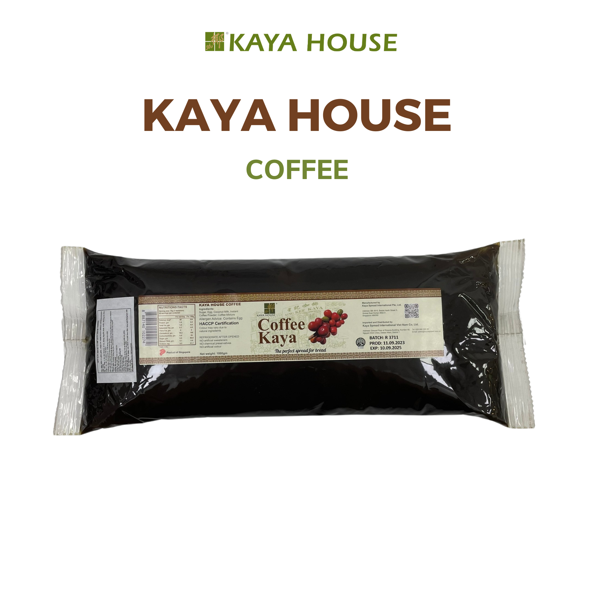 Mứt Kaya Singapore Coffee túi 1000G - Kaya House - Ăn kèm với Sandwich, làm nguyên liệu nấu ăn