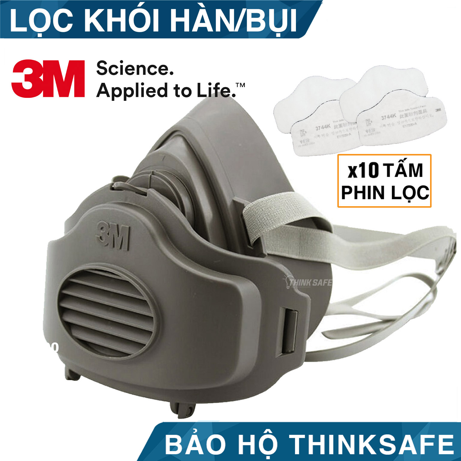 Mặt nạ phòng độc 3M 3200 kèm 10 tấm lọc 3744K lọc khói hàn hơi độc và lọc bụi mịn (3M 3200-3700-3744K/10)