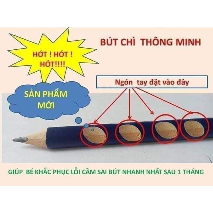 Hộp 12 bút chì định vị 2B, bút chì có định vị tay cầm giúp bé tậy cầm bút đúng tư thế và chắc chắn