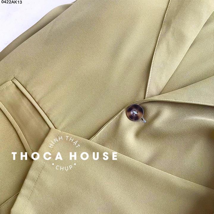 Blazer khoác vest nữ tay dài túi hộp trơn xanh lá mạ THOCA HOUSE phong cách Hàn Quốc công sở, dự tiệc