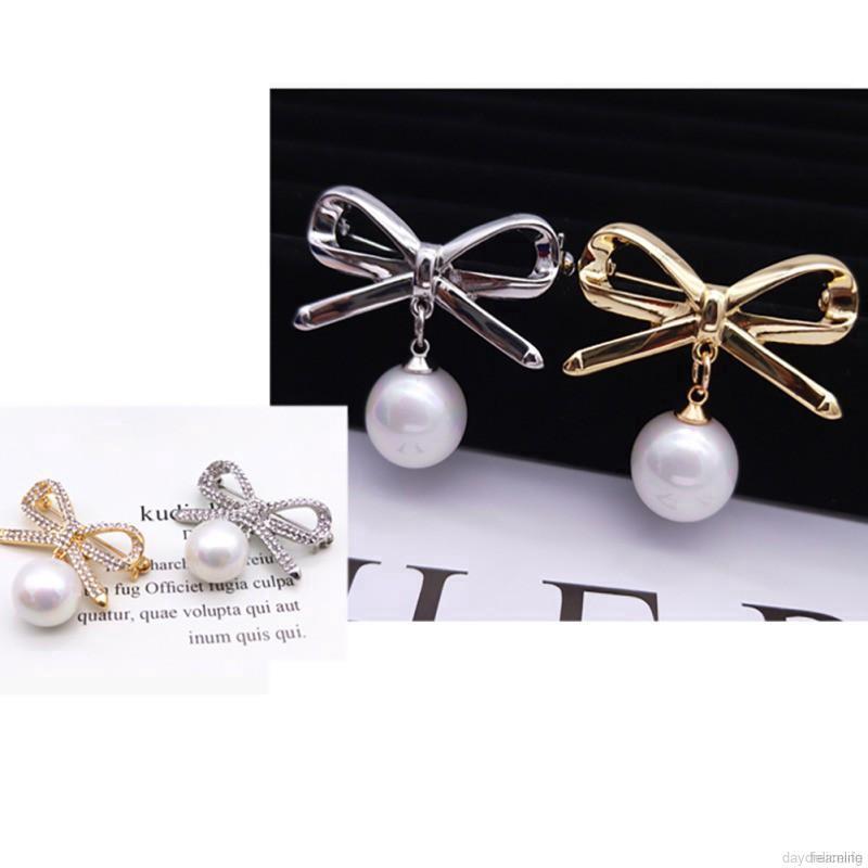 Ghim cài áo hình nơ đính ngọc trai thời trang