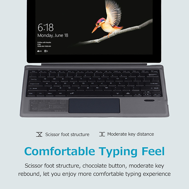 Bàn phím BT không dây Bàn phím máy tính bảng có đèn nền siêu mỏng di động với Bàn di chuột kích thước lớn Tương thích với Surface Pro 3/4/5/6/7