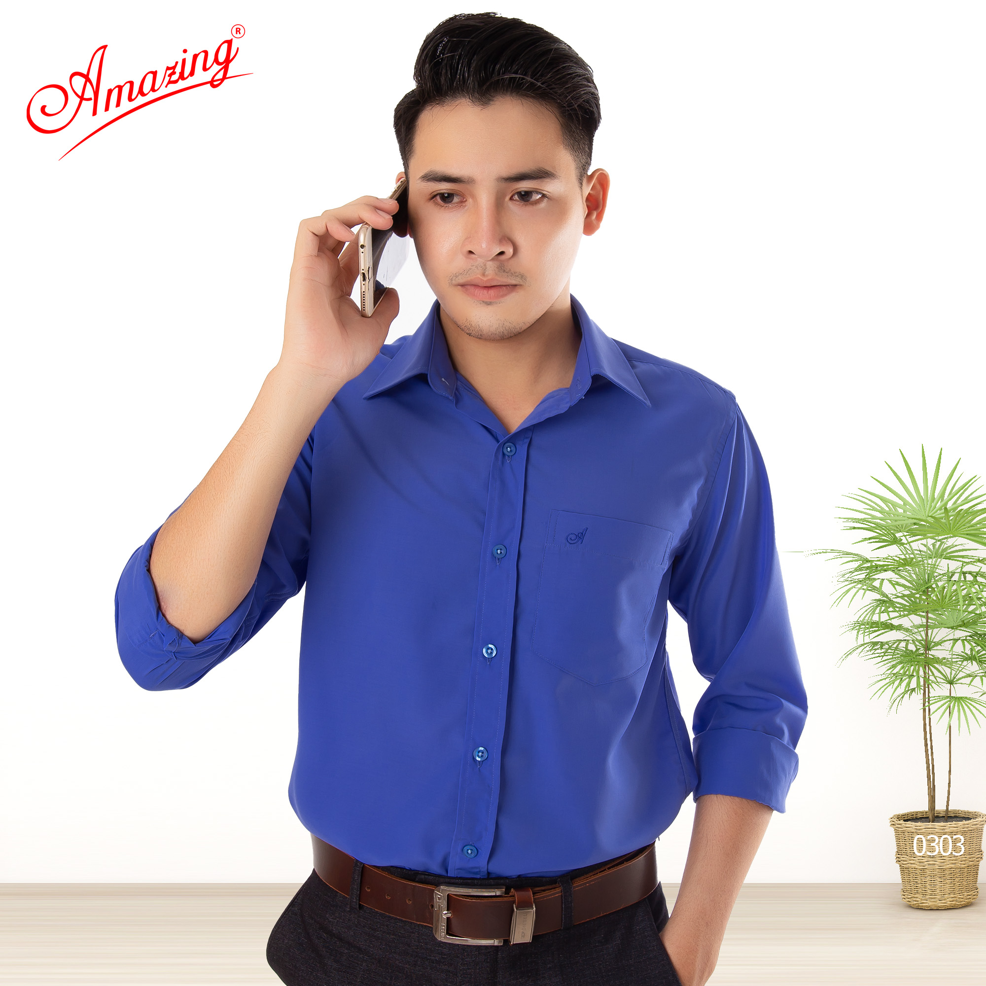 Hình ảnh Áo sơ mi nam màu trơn Amazing, tay dài, vải KT silk mềm mát, form regular thân suông, thời trang công sở trung niên, có tới size 100kg