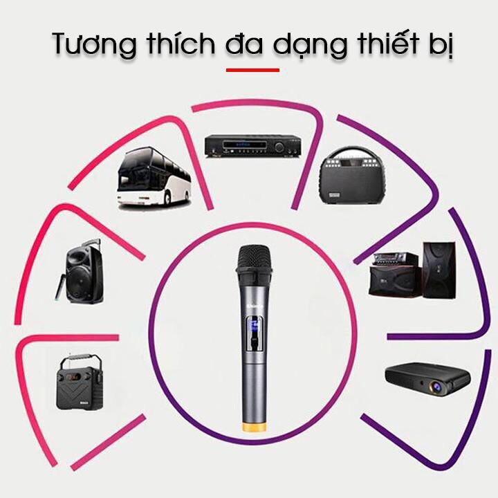 Mic đa năng V12 có đèn led hiển thị phù hợp cho các loa âm li có hỗ trợ cổng mic 6.5 và 3.5