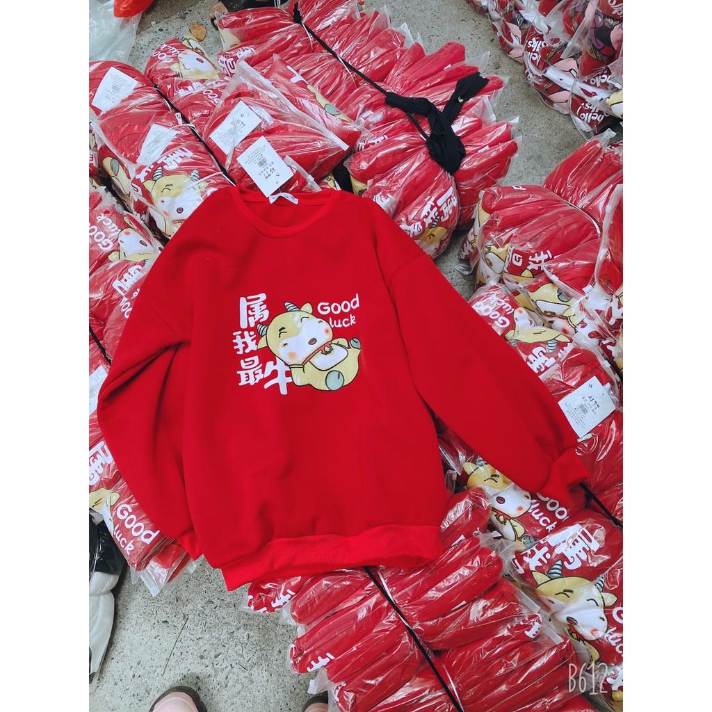 ÁO NỈ ĐỎ IN HÌNH TRÂU VÀNG