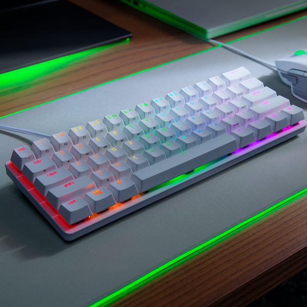 Bàn phím Razer Huntsman Mini-Trắng(Mercury)-60% Optical-Clicky Purple Switch_RZ03-03390300-R3M1- Hàng chính hãng