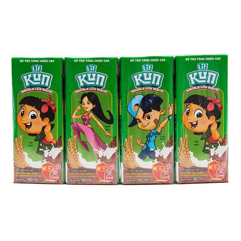 Sữa Tươi Tiệt Trùng Lif Kun Vị Socola Lúa Mạch 180ML Lốc 4 Hộp – 8936025771200