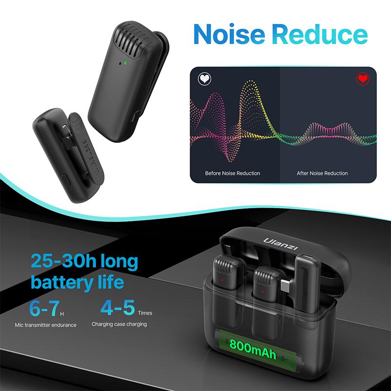 Hệ thống micro Lavalier không dây Ulanzi J12 Mic thu âm giọng nói video âm thanh cho iPhone hoặc điện thoại di động Android Máy tính xách tay trực tiếp