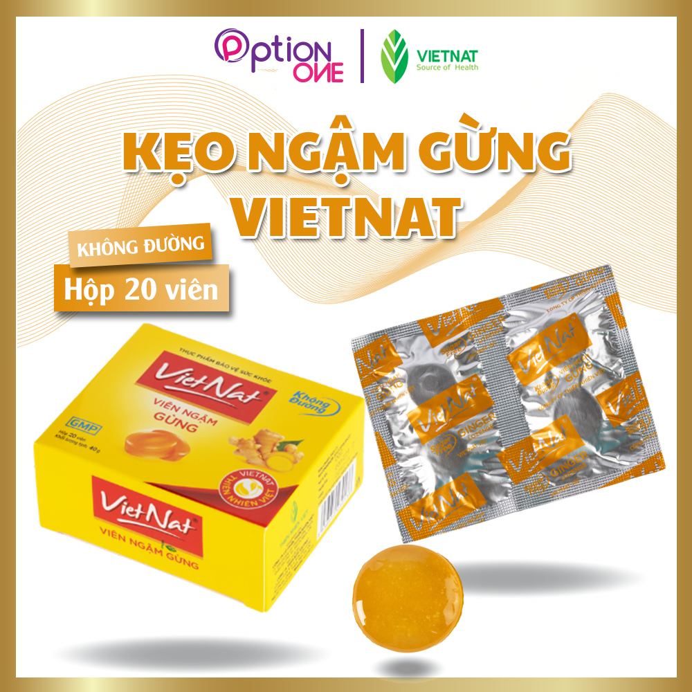 Kẹo ngậm gừng Vietnat không đường hỗ trợ tiêu hóa giảm cảm cúm - hộp 20 viên