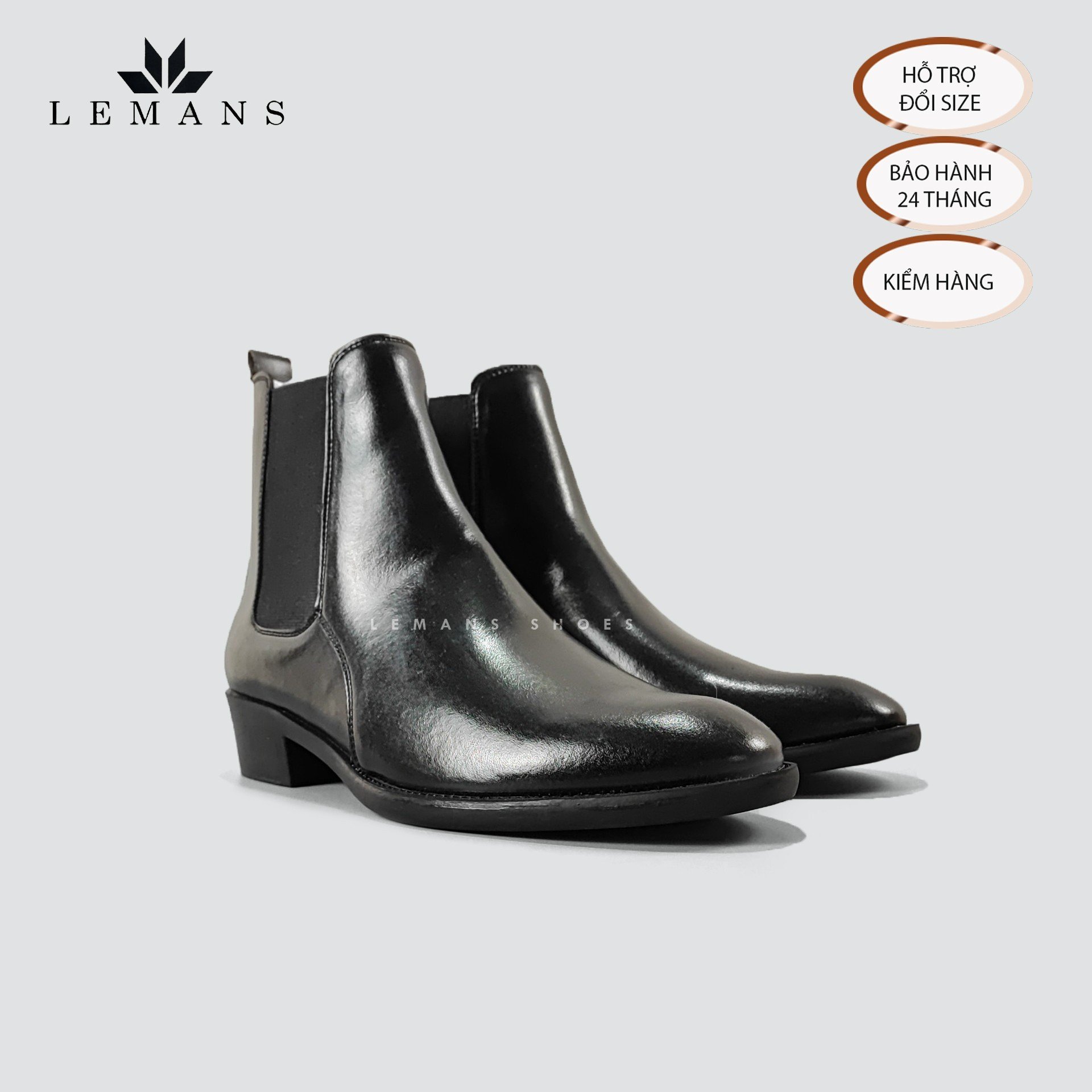 Giày Chelsea Boots LeMans CB04 da bò nhập khẩu mũi nhọn, tăng cao 5cm, bảo hành 24 tháng, boot nam