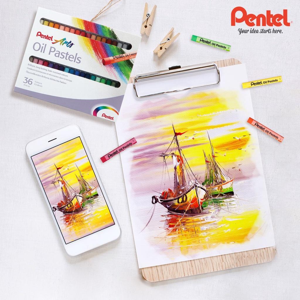 Sáp Màu Dầu Nhật Bản Pentel Oil Pastel PHN Bộ 12/16/25/36/50 Màu | Màu Sắc Tươi Sáng | An Toàn Không Độc Hại