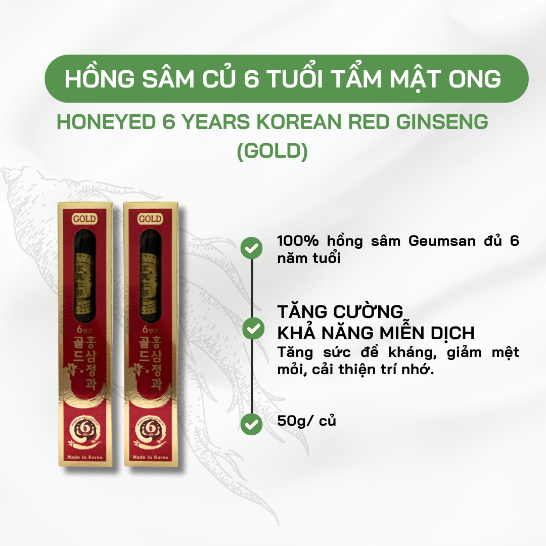 Sante365 - Hồng Sâm 6 Năm Tuổi Tẩm Mật Ong Gold hộp 300g (Honeyed 6 Years Old Korean Red Ginseng Gold) 