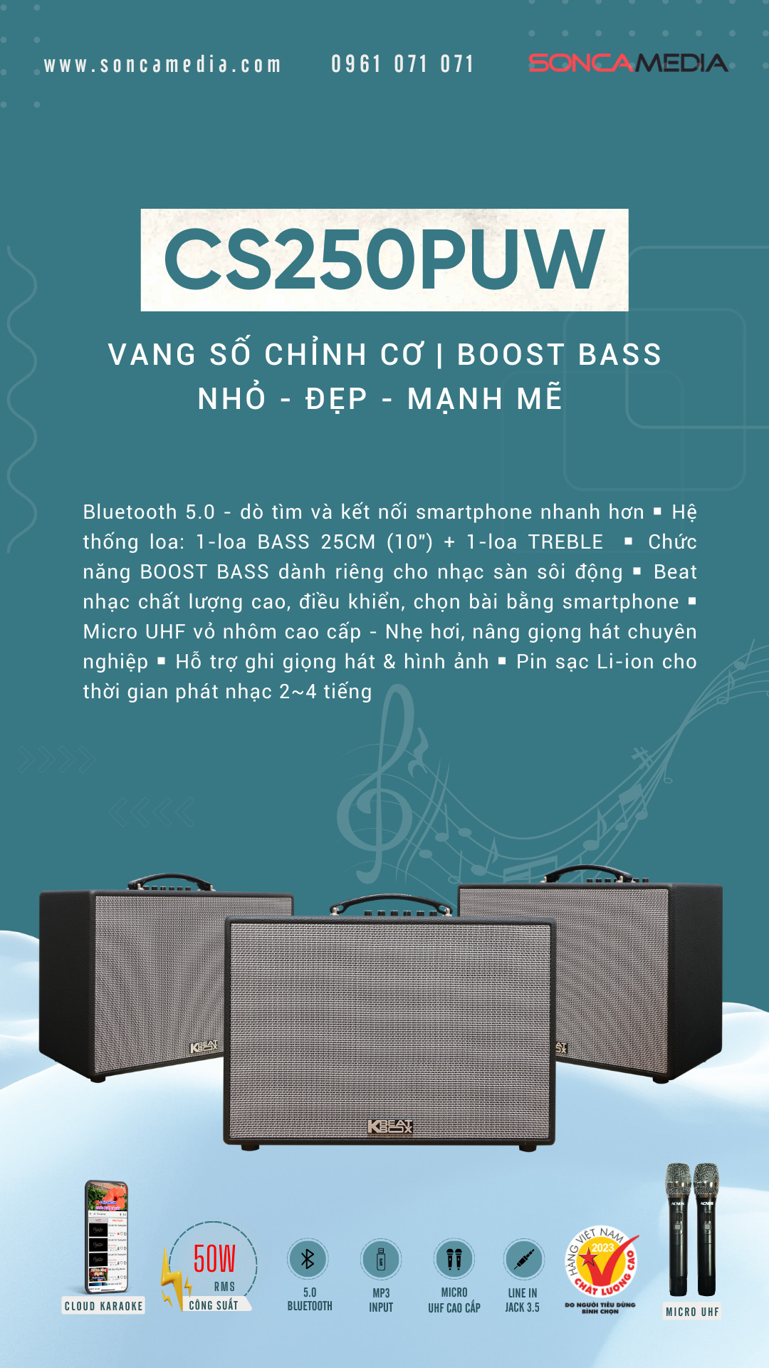 Dàn âm thanh di động xách tay ACNOS CS250PUW - HÀNG CHÍNH HÃNG