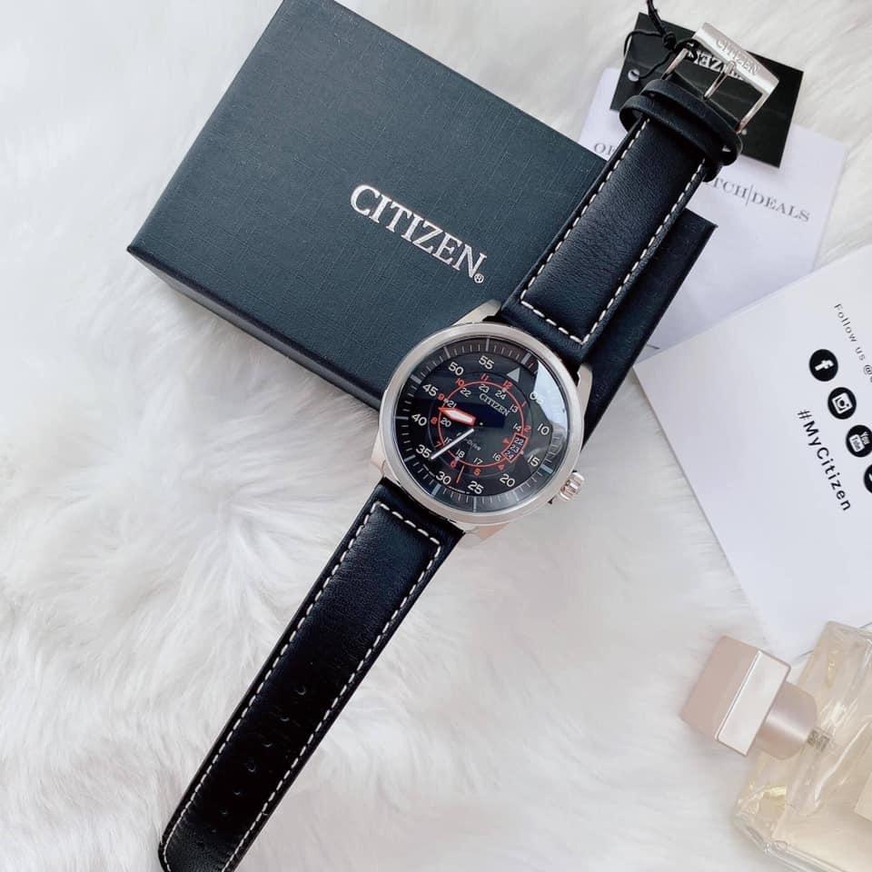 Đồng Hồ Nam AW1361-01E Eco Drive dây da đen mặt đen