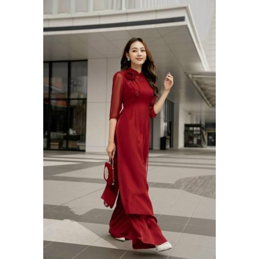 SÉT BỘ ÁO DÀI 4 TÀ TAY BỒNG TƠ ÓNG CAO CẤP