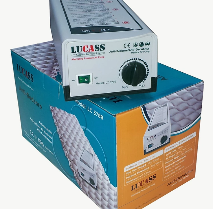 Đệm Hơi Chống Loét Lucass LC 5789, Chất Liệu PVC, Sử Dụng Phương Pháp Truyền Thống, Kiểm Soát Áp Lực Các Vùng Bị Đau, Luân Chuyển Áp Lực Giữa Các Múi Nệm, Nhập Đức