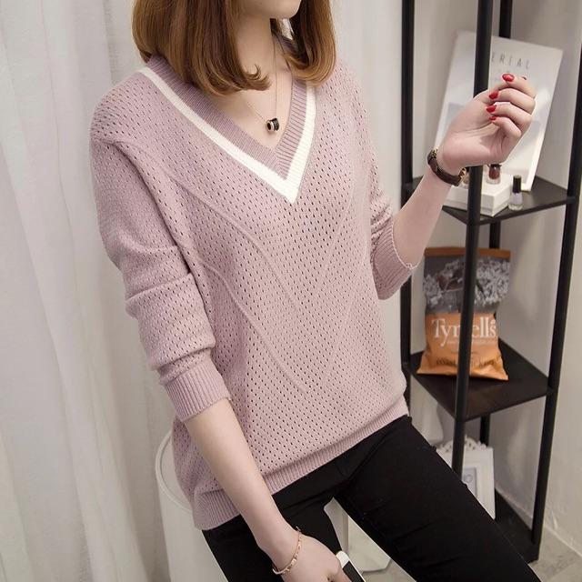 Áo len cổ V kiểu lưới size S-3XL A268