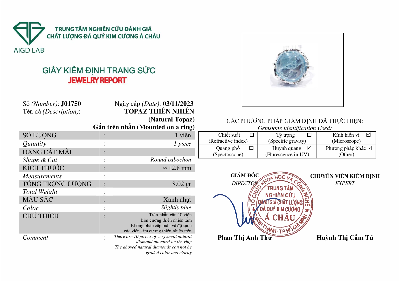 Nhẫn Topaz xanh kim cương 18K HK Olwen HA-SJ000017