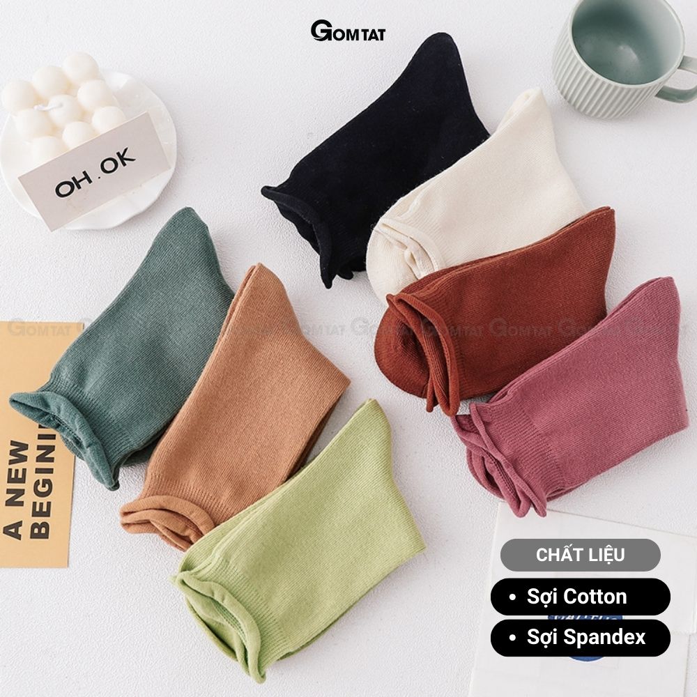 Tất nữ cổ cao trơn bèo nhún GOMTAT chất liệu cotton mềm mát thoáng khí, co giãn 4 chiều - NHUN-FIVE-2007-1DOI