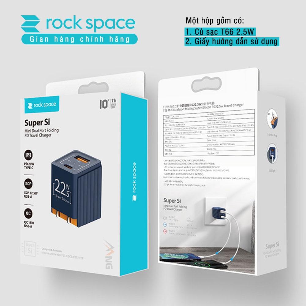 Củ Sạc Nhanh Rockspace T66 mini dành cho Iphone , 2 cổng USB - TypeC chuẩn PD 22.5W - Hàng chính hãng bảo hành 1 năm