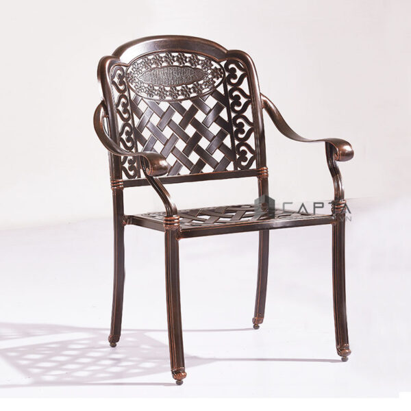 Ghế cafe nhựa đúc caro chéo màu đồng CC2015-A Nội thất Capta Ghế ăn ngoài trời nhựa đúc màu đồng xếp chồng có tay tựa