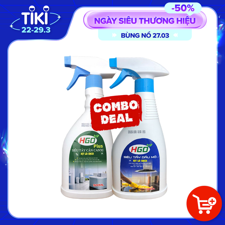[COMBO 2 CHAI] Tẩy cặn canxi nhà tắm + Tẩy dầu mỡ nhà bếp HGO 500ml