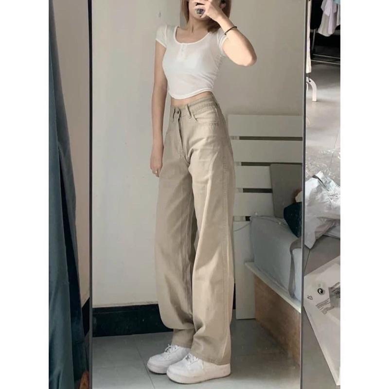 QUẦN JEANS SUÔNG BE (ẢNH THẬT TRẢI SÀN + LÊN DÁNG)