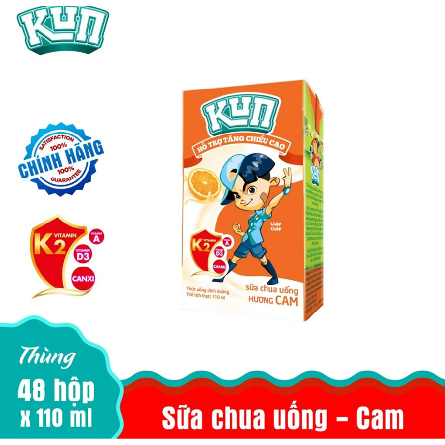 Thùng 48 Hộp Sữa Chua Uống Hương Cam KUN 110ml/hộp