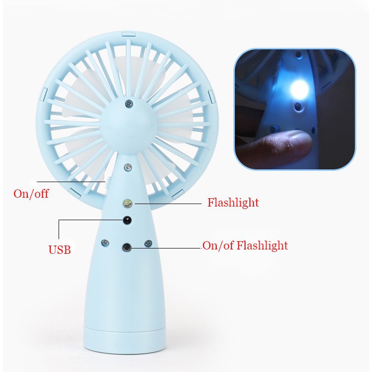 Quạt Cầm Tay Mini Tích Điện, Đế Chống Lật, Có Đèn Led-  Giao Màu Ngẫu Nhiên