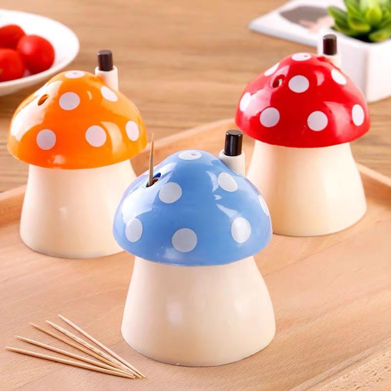 Lọ Đựng Tăm Hình Nấm Có Nút Đẩy Tăm Tiện Lợi - Hũ Lọ Tăm Xỉa Răng Hình Cây Nấm Cực Xinh Xắn