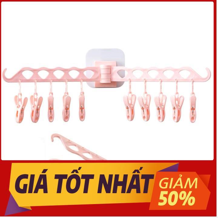 Móc treo quần áo tất dán tường thông minh 10 kẹp nhựa phơi đồ lót trẻ em người lớn đa năng tiện lợi