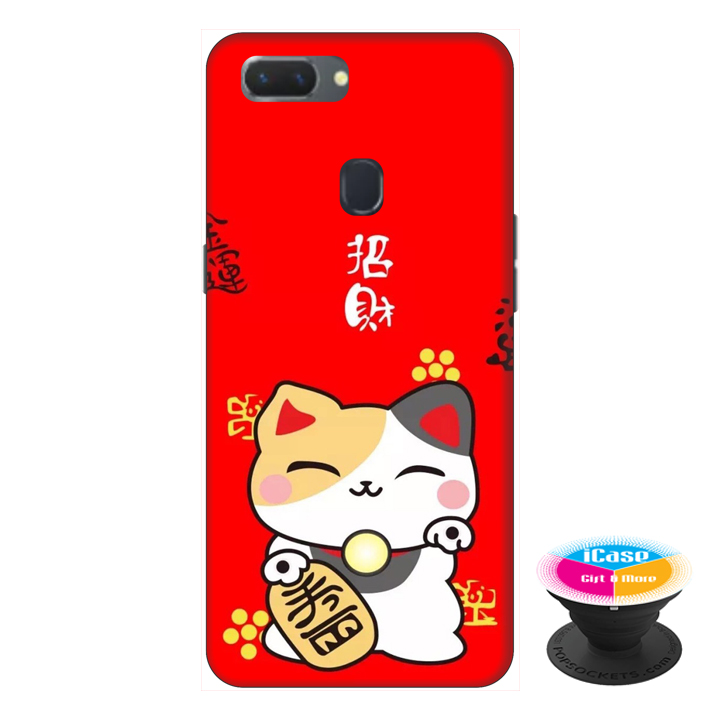 Ốp lưng điện thoại Oppo A5S hình Mèo May Mắn Mẫu 3 tặng kèm giá đỡ điện thoại iCase xinh xắn - Hàng chính hãng