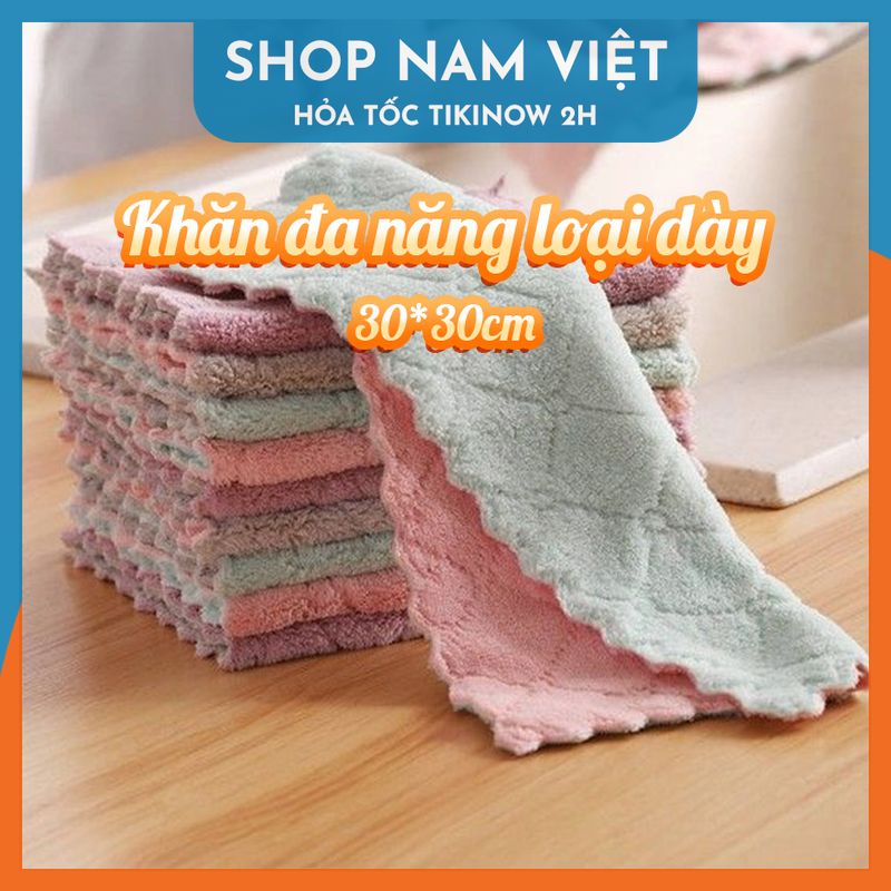 Combo Khăn Đa Năng Nhà Bếp Navivu Loại Dày Cỡ 30x30cm, Vải San Hô Siêu Thấm Hút