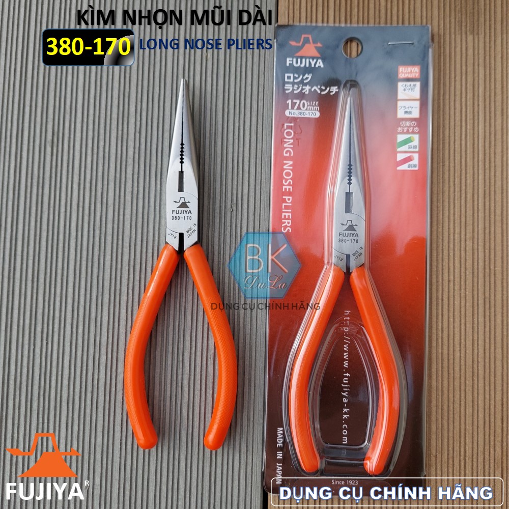 [Sản xuất tại Nhật] Kìm nhọn mũi dài 7inch/ 170mm Fujiya 380-170 - Kiềm cắt dây thép dây đồng