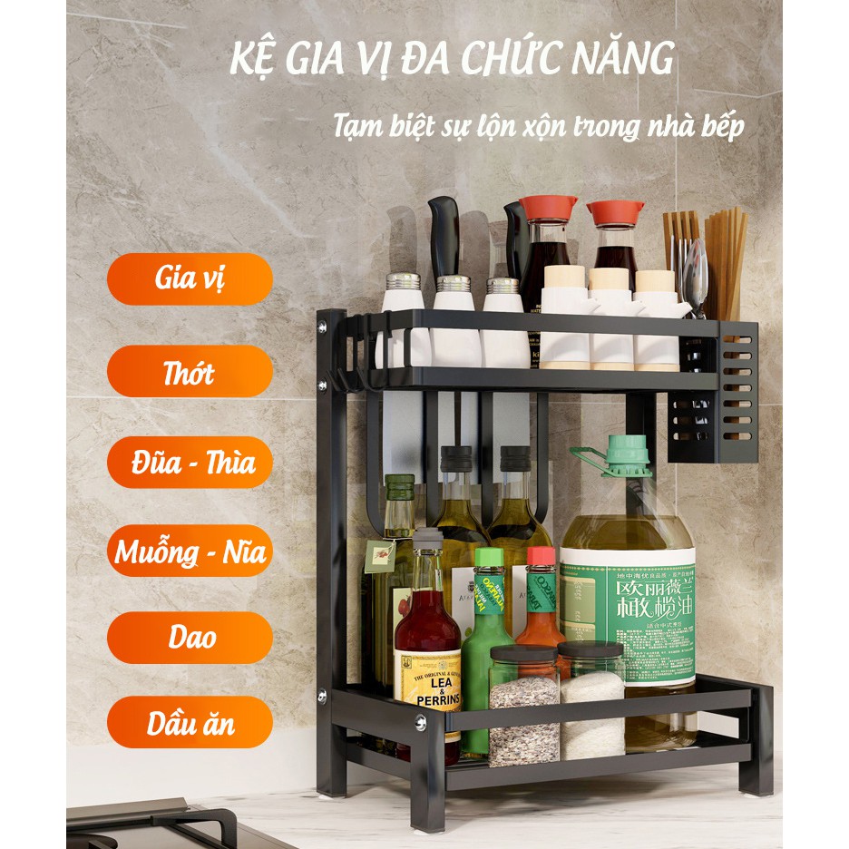 Kệ Đựng Gia Vị 2/3 tầng, Kệ hũ gia vị để bát đũa dao thớt, đồ dùng nhà bếp.