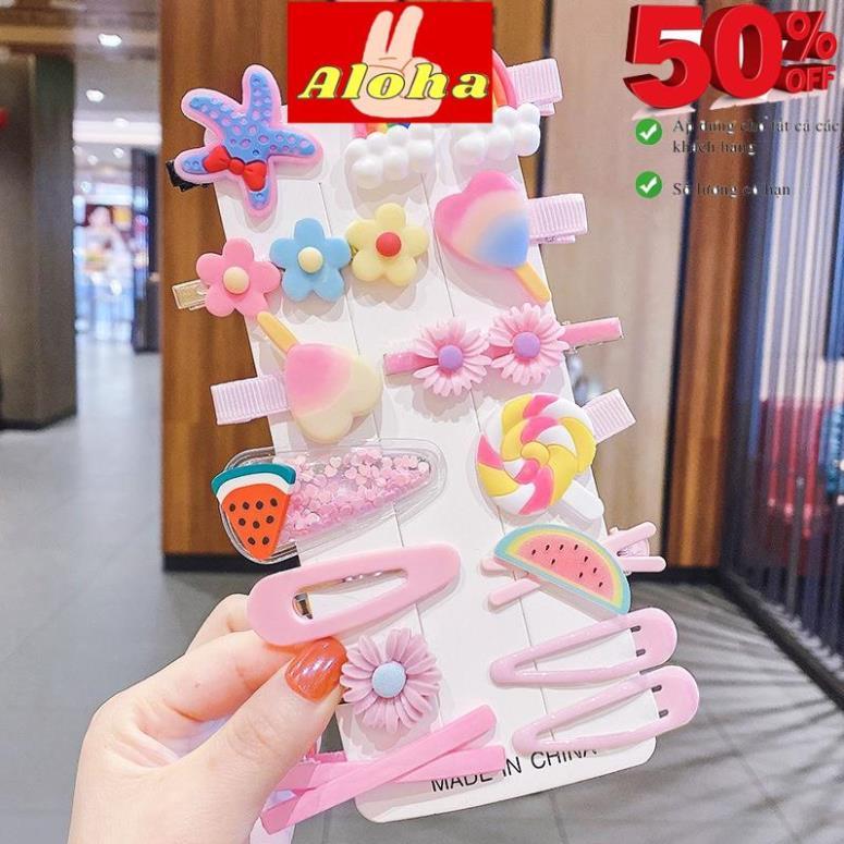 GIÁ RẺ NHẤT Kẹp tóc cho bé gái set 14 chiếc họa tiết rất dễ thương ALOHA SHOP