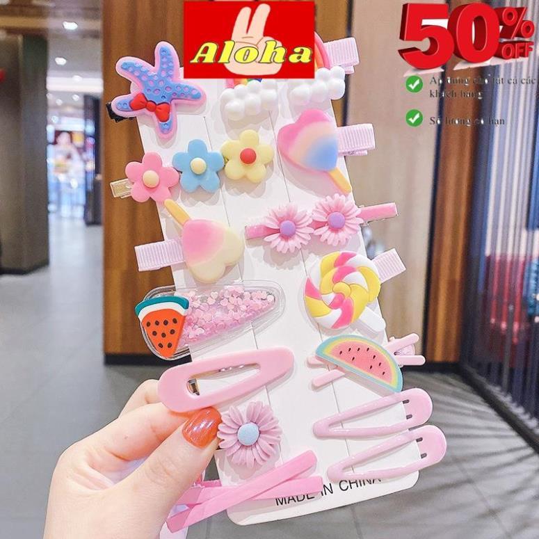 GIÁ RẺ NHẤT  Kẹp tóc cho bé gái set 14 chiếc họa tiết rất dễ thương (chọn mẫu) ALOHA SHOP