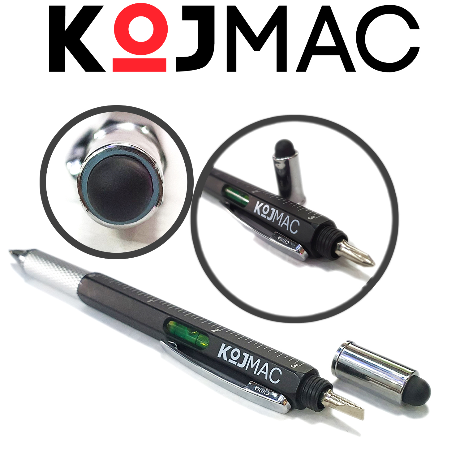 Bút Cảm Ứng Điện Thoại Đa Năng KOJMAC Touch Pen PKA071 6 trong 1 - Hàng Nhập Khẩu ( Tiện Lợi Thông Minh Cao Cấp 6in1 Smart Vẽ Màn Hình Ipad iPhone Tablet Android Phone , Viết được có mực bi, Tua Vít Vặn Ốc 2 Đầu, Thước Kẻ, Thủy Đo Cân Bằng )