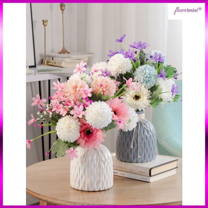 Lọ hoa lụa để bàn cúc tây điểm thủy tiên xinh tươi trang trí nhà cửa Flowermini LH-01