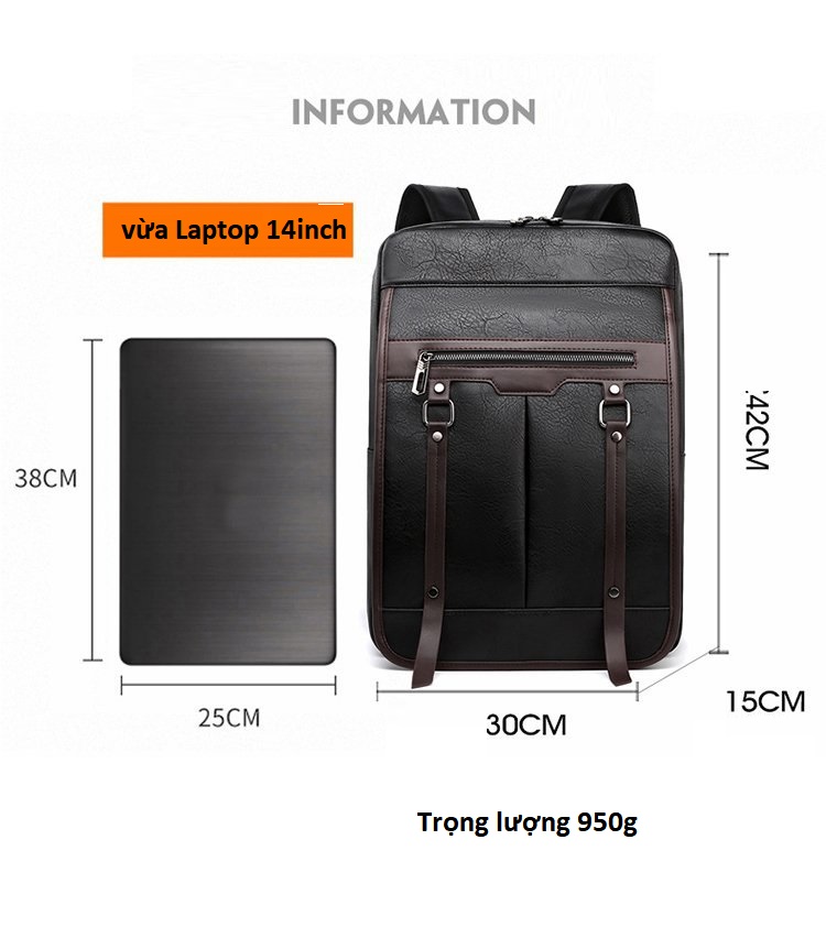 Balo da nam thời trang, balo nam chất da dày đẹp, phù hợp đi làm, đi học, đựng laptop  (40x30cm)